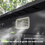 Abri de Jardin 2,7 m², Dim. 249 x 121 x 183 cm gants inclus portes doubles verrouillables ventilations tôle acier gris