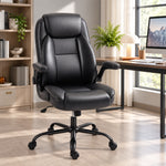Office chair with flip-up armrests, ergonomic desk chair, adjustable height, rocking function, black