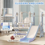 Toboggan et balançoire pour enfants 4 en 1 avec panier de basket et échelle, 147,5 x 160 x 107 cm, bleu clair