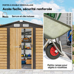Abri de jardin 2,36 m², cabane de jardin exterieur en acier galvanisé facile à monter, 213x120x194cm chêne
