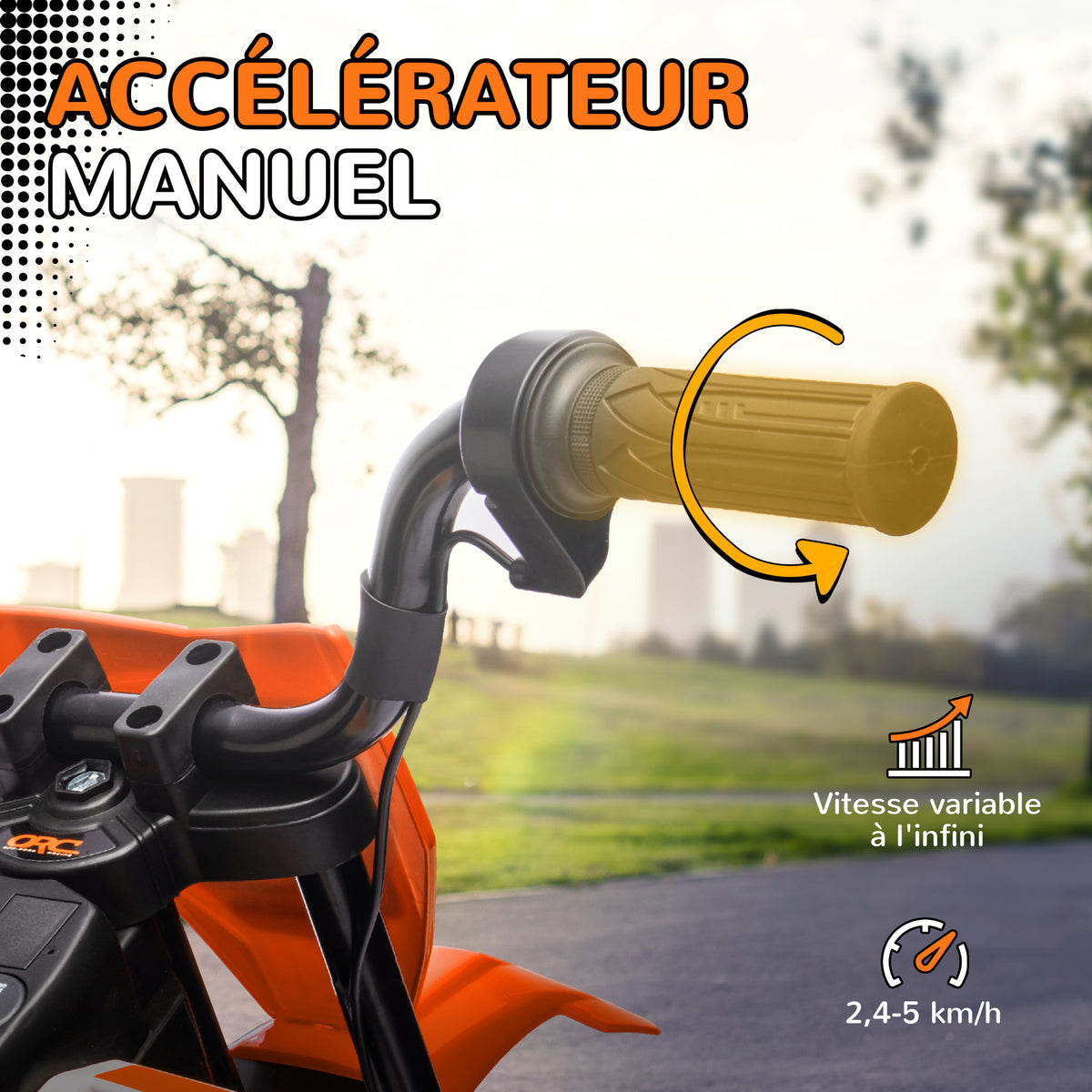 Moto électrique pour enfant moto cross pour enfants de 3 à 6 ans 2 moteurs 12V vitesse 5 km/h 109,5x60x72,5cm orange
