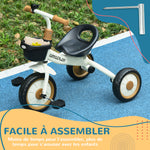 Tricycle enfants avec sonnette et panier selle réglable avec dossier - pour enfant de 2 à 5 ans blanc