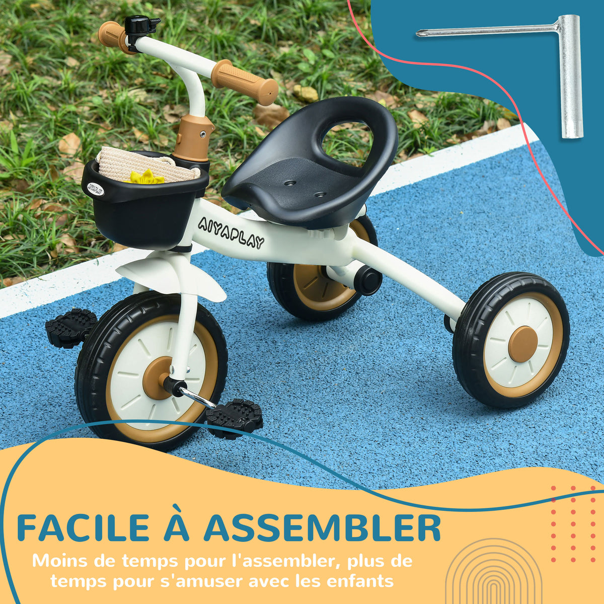 Tricycle enfants avec sonnette et panier selle réglable avec dossier - pour enfant de 2 à 5 ans blanc