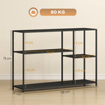 Mesa consola estrecha de 4 niveles estilo industrial con marco de acero, 110 x 30 x 75 cm, negro