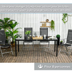 Table de jardin rectangulaire pour 8 personnes avec plateau en verre trempé et cadre en aluminium noir