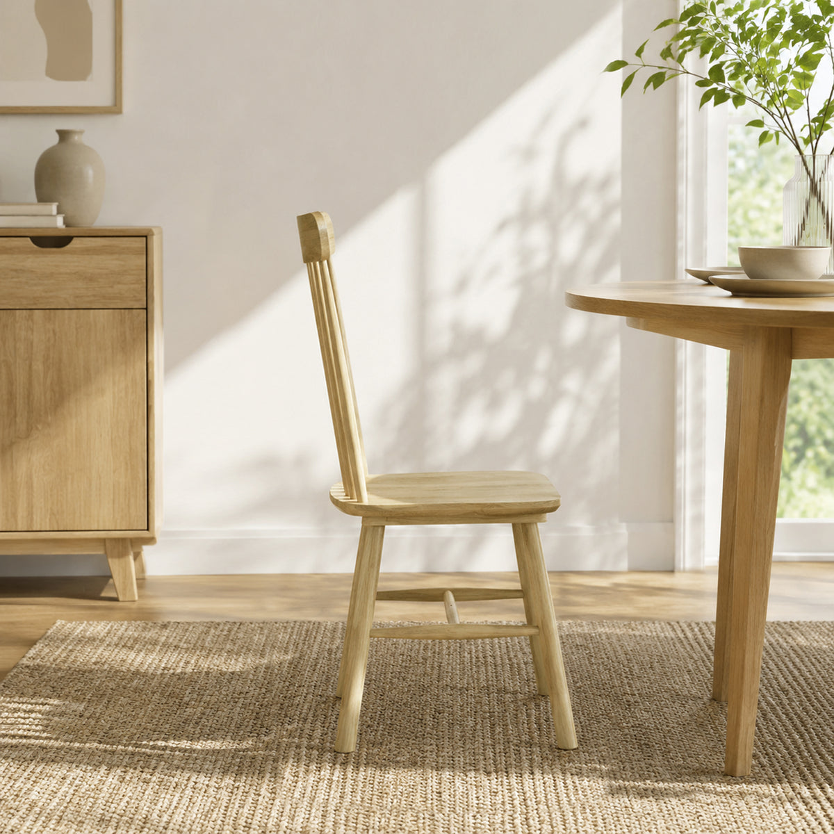 Lot de 2 Chaises de Salle à Manger, Chaises Cuisine en Bois d'Hévéa, Dossier Incurvé, Bords Arrondis, Bois Naturel