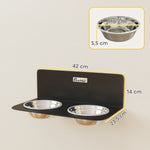 Gamelle Bol pour Chien Double Gamelle Support Mural 2 Bols Acier Inox 800ml Hauteur Réglable 42x23,5x14cm Noir