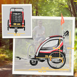 Remorque vélo pour enfant 2 en 1 convertible jogger poussette capacité 26,4 kg avec réflecteurs et drapeau - 2 places  - rouge