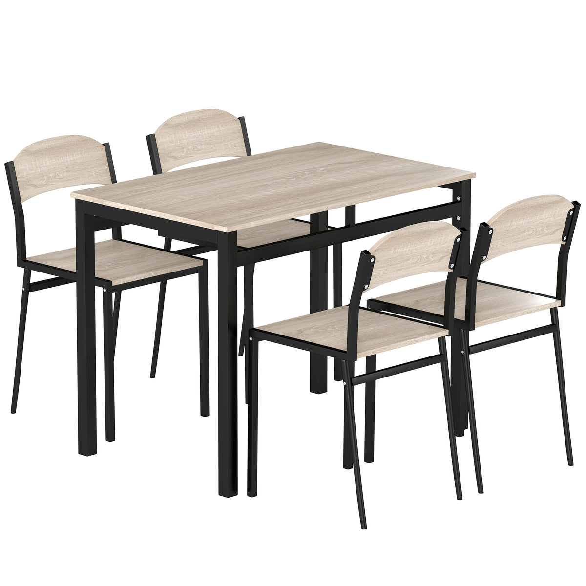 Ensemble table à manger 5 pièces avec 4 chaises lateau MDF coloris bois de chêne châssis métal noir