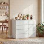 Commode 5 tiroirs, buffet salon, meuble de rangement, étagère réglable et porte à fermeture douce, 100x40x80cm, blanc