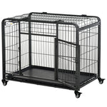 Cage pour chien pliable cage de transport sur roulettes 2 portes verrouillables plateau amovible dim. 94L x 58l x 69,5H cm métal gris noir