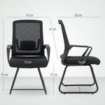 Chaise de bureau ergonomique sans roulettes, chaise de conférence avec dossier en maille, soutien lombaire, noir