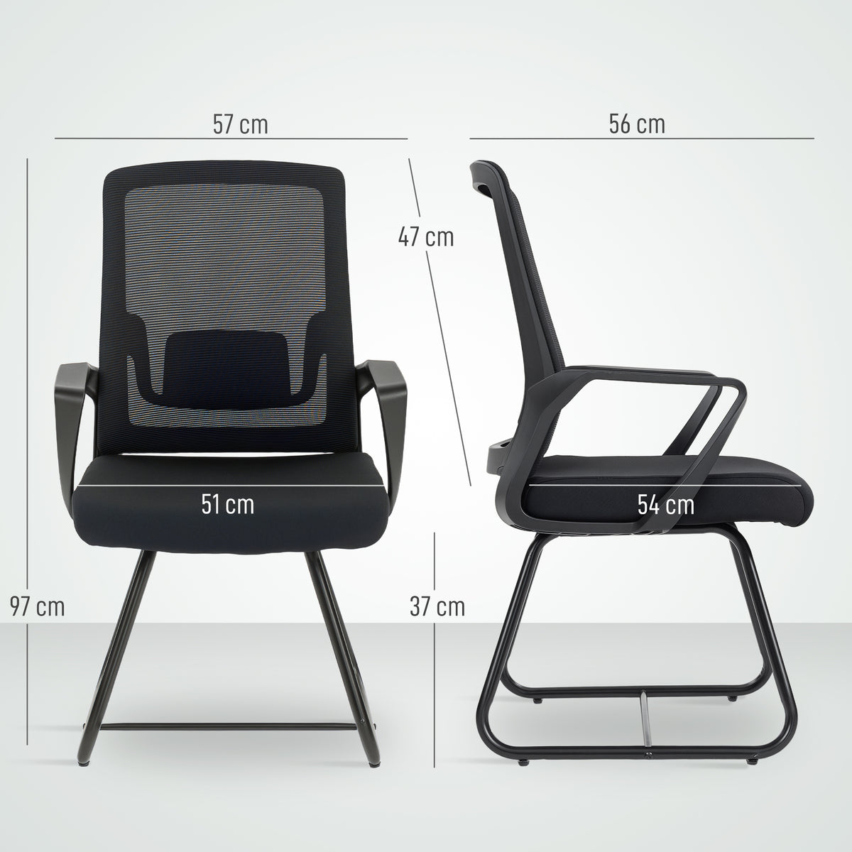 Chaise de bureau ergonomique sans roulettes, chaise de conférence avec dossier en maille, soutien lombaire, noir