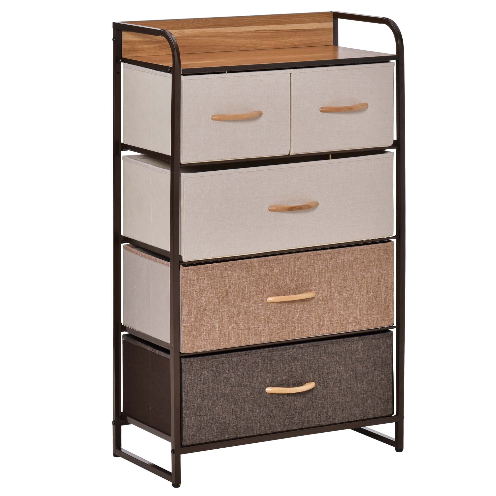 Kommode Aufbewahrungsschrank mit 5 faltbaren Stoffschubladen 58 x 29 x 99 cm mehrfarbig