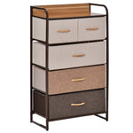 Commode Meuble de Rangement 5 tiroirs Pliables en Tissu 58 x 29 x 99 cm Multicolore