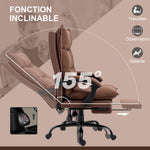 Fauteuil de bureau massant et chauffant, chaise de bureau, hauteur réglable, dossier inclinable, 66x74x121,5cm marron
