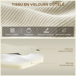 Canapé d'angle modulable 2 en 1, 267cm, canapé-lit 3 places en velours côtelé, larges assise et accoudoirs, crème