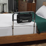 Barra de apoyo para cama, barrera segura, protector, asa ajustable en 5 alturas, bolsillo de almacenamiento, 87Lx51.5Ax45-55H cm