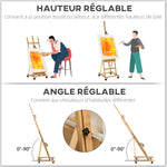 Chevalet d'artiste sur roulettes pliable en bois de hêtre pour toiles à peindre jusqu'à 118 cm bois naturel