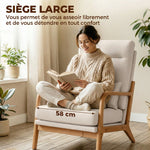 Fauteuil salon, fauteuil d'appoint rembourré en lin avec large assise, support lombaire, haut dossier, 64x86x93cm, crème