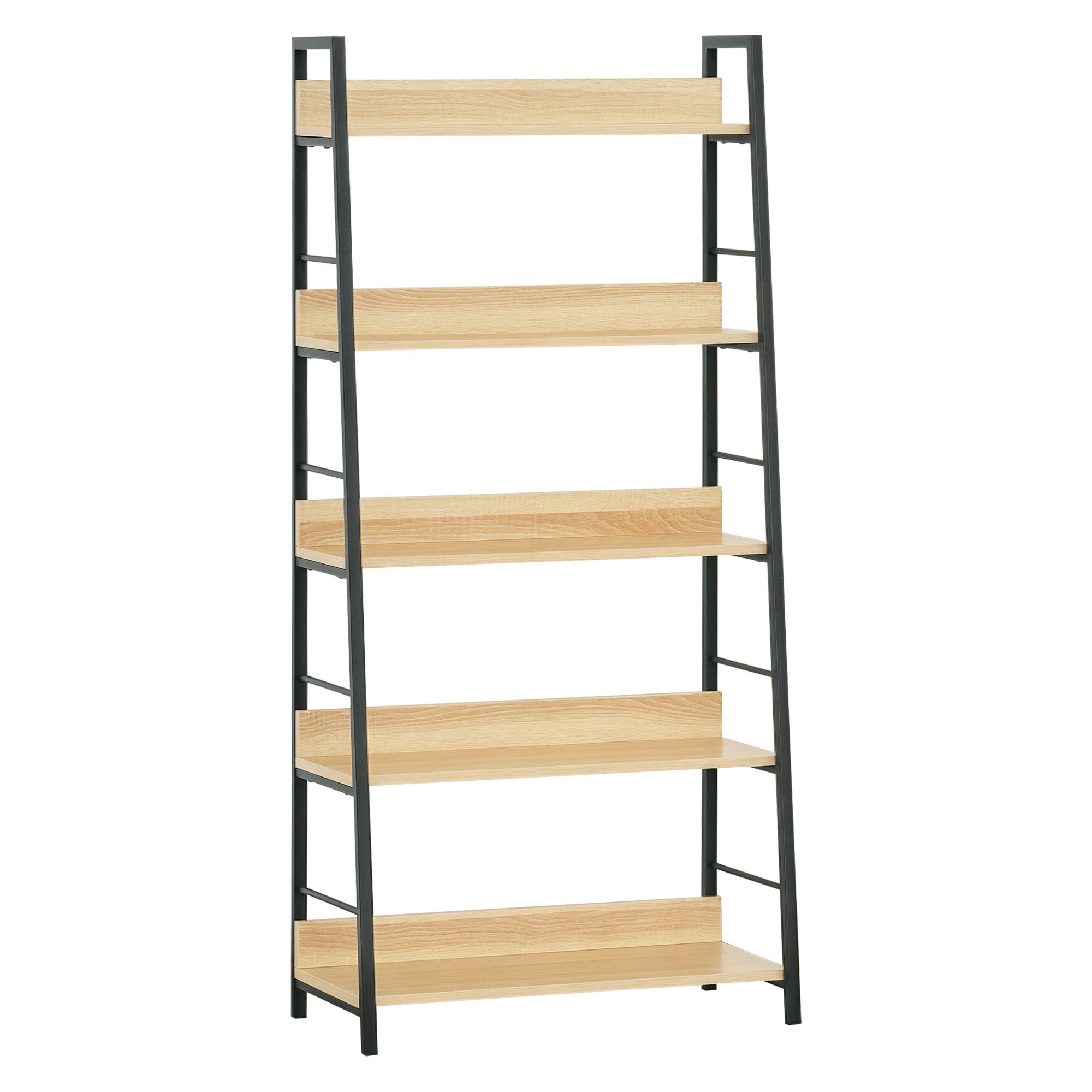 Étagère bibliothèque Style Industriel incliné 5 Niveaux 70L x 35l x 150H cm Coloris chêne Clair Noir