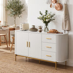 Buffet Salon, Meuble de Rangement avec 2 Portes, 3 Tiroirs, Étagère Réglable et Façade Rainurée, 140x44x79cm, Gris Clair