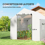 Invernadero de jardín tipo túnel 2 x 3 m, 6 m² con puerta enrollable, 4 ventanas, - Acero galvanizado PE Alta densidad Blanco