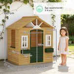 Cabane enfant extérieur en bois, maison enfant extérieure avec porte, fenêtres, 2 bacs à fleurs, 134,5x97x150cm, marron