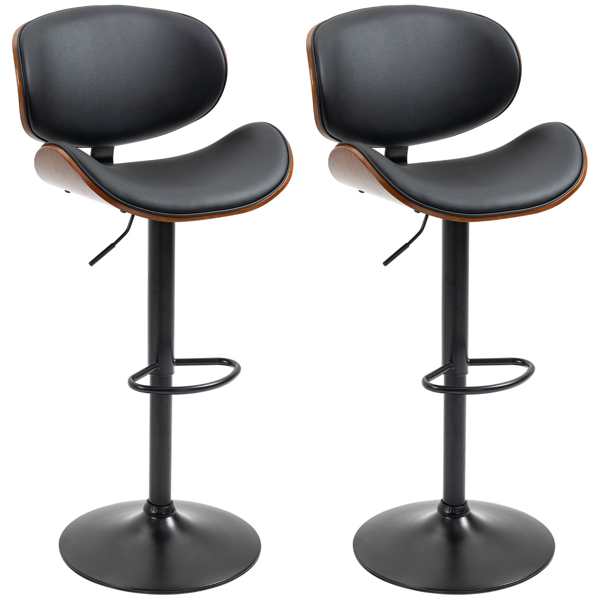 2er-Set Barhocker, höhenverstellbar, Kunstlederbezug, 53 x 52 x 92-112 cm, Schwarz