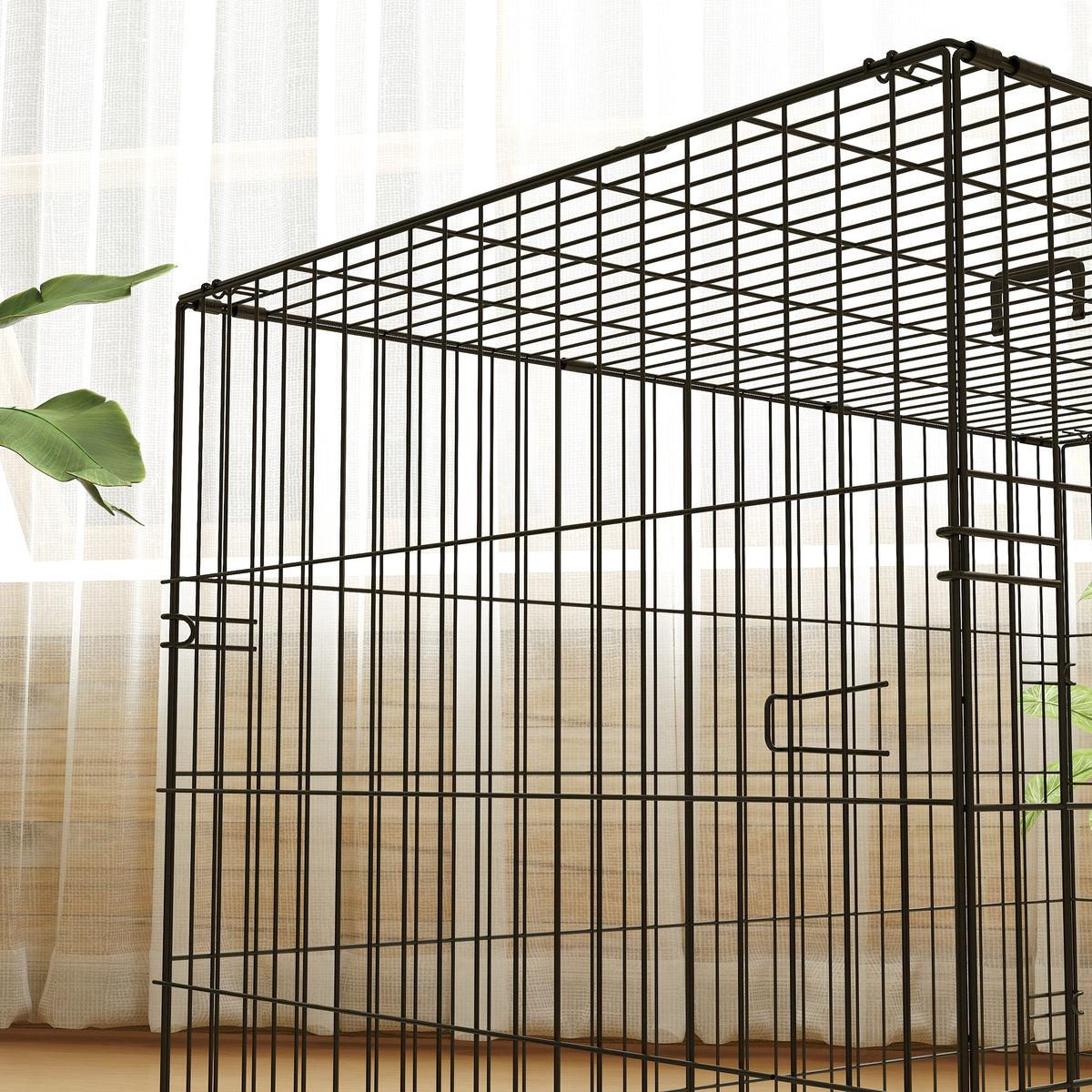 Cage caisse de transport pliante pour chien poignée, plateau amovible, coussin fourni 90 x 57,5 x 62 cm noir
