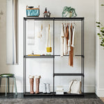 Armoire de rangement, penderie portable avec 3 barres de suspension et 4 étagères, 142 x 43 x 185 cm, noir