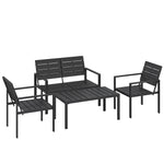 Salon de Jardin Extérieur 4 Pièces, Canapé 2 Places, 2 Chaises, Table Basse, Mobilier de Jardin en HDPE Effet Bois Noir