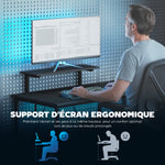 Bureau gaming réversible, bureau gaming d'angle, support pour écran, étagère en maille réglable, 114,5x82x91,5cm, noir