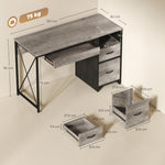 Bureau d'ordinateur, 120×50cm, bureau avec rangement, plateau clavier, compartiment ouvert et 2 tiroirs, gris