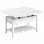 Table basse relevable et extensible table de salon avec compartiment caché étagère ouverte 100x45x50,5cm blanc-0