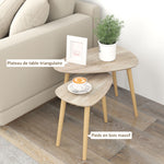 Lot de 2 tables basses gigognes design scandinave pieds en bois et plateau en bois, aspect naturel