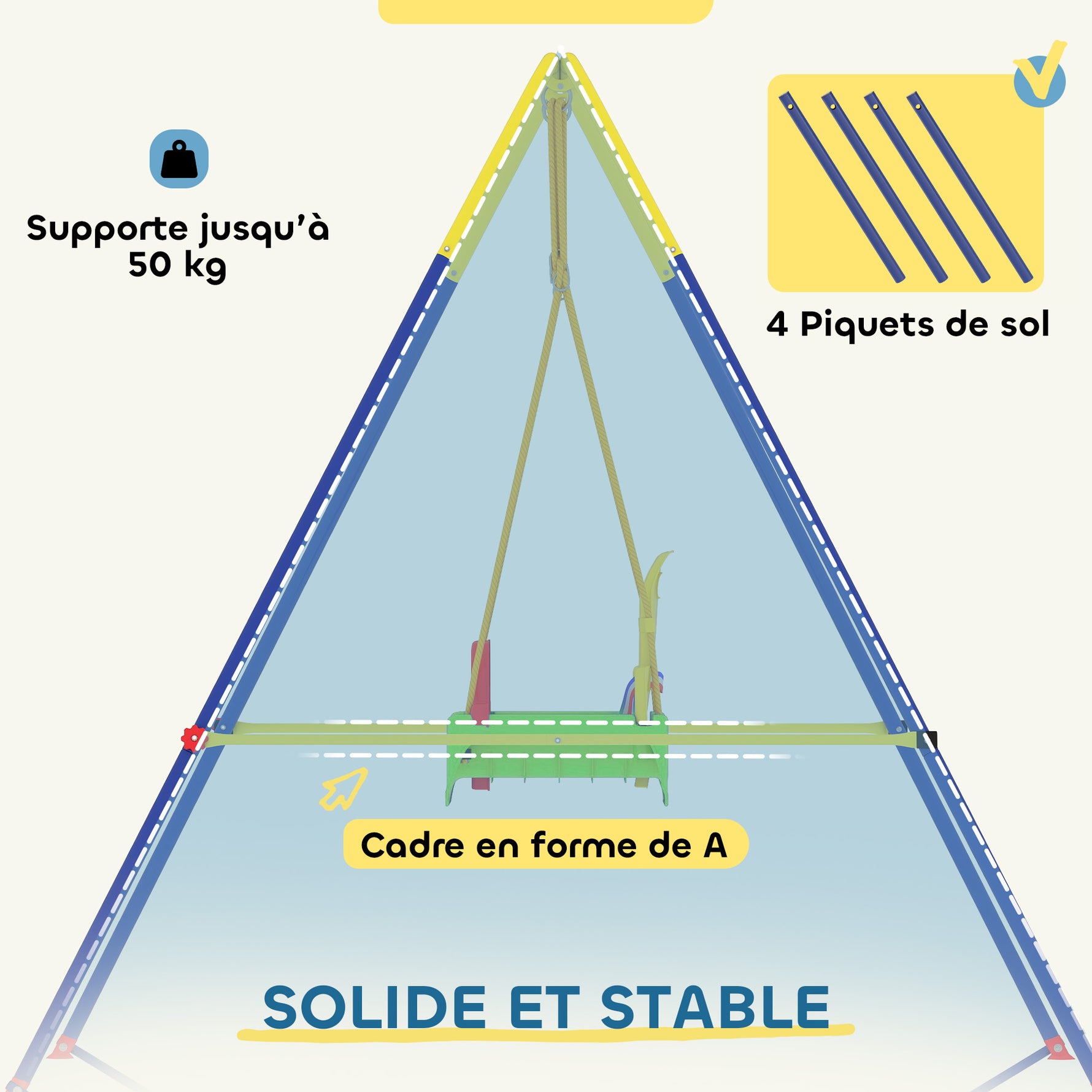 Portique Balançoire Enfants 3-en-1, Balançoire Pliable avec Siège Réglable, Intérieur et Extérieur, Multicolore