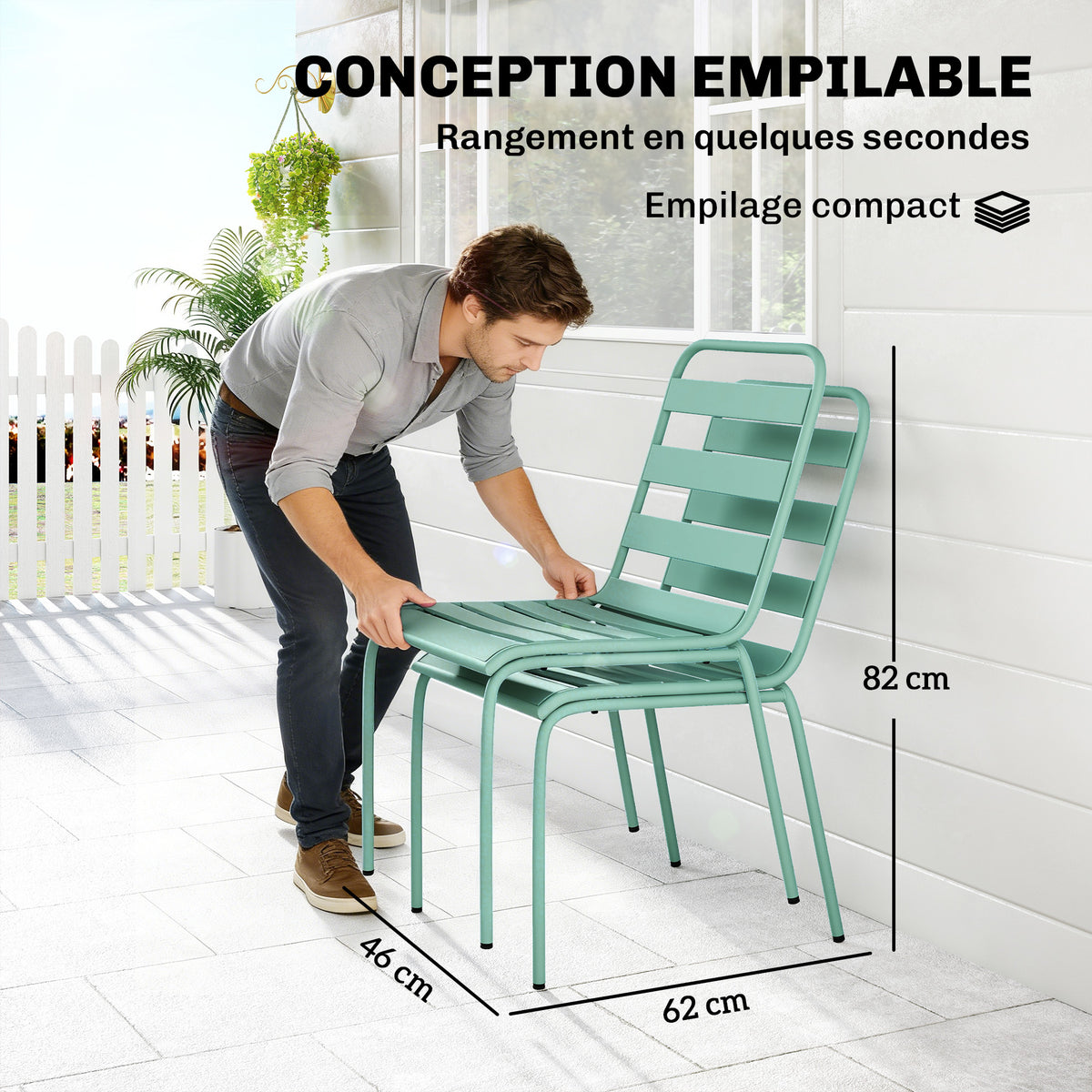 Lot de 2 Chaises de Jardin Empilables en Métal pour Terrasse, Balcon, Jardin, Vert