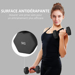Lot de 2 haltères hexagonales avec poignée antidérapante pour l'entraînement à la maison, 2 x 5kg, noir
