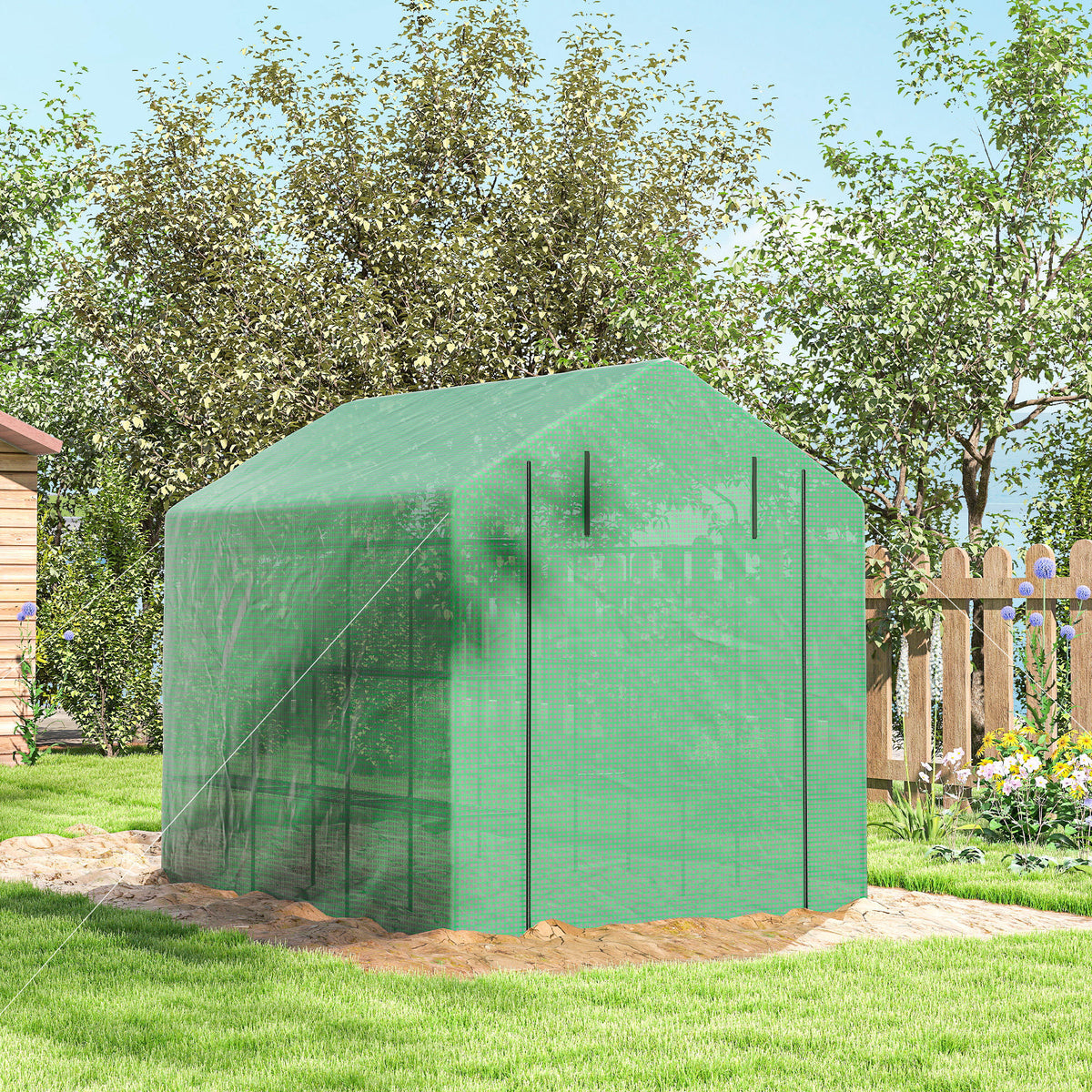 Serre de jardin serre d'hivernage avec étagères 3 niveaux porte enroulable tube en acier 244 x 180 x 210 cm vert