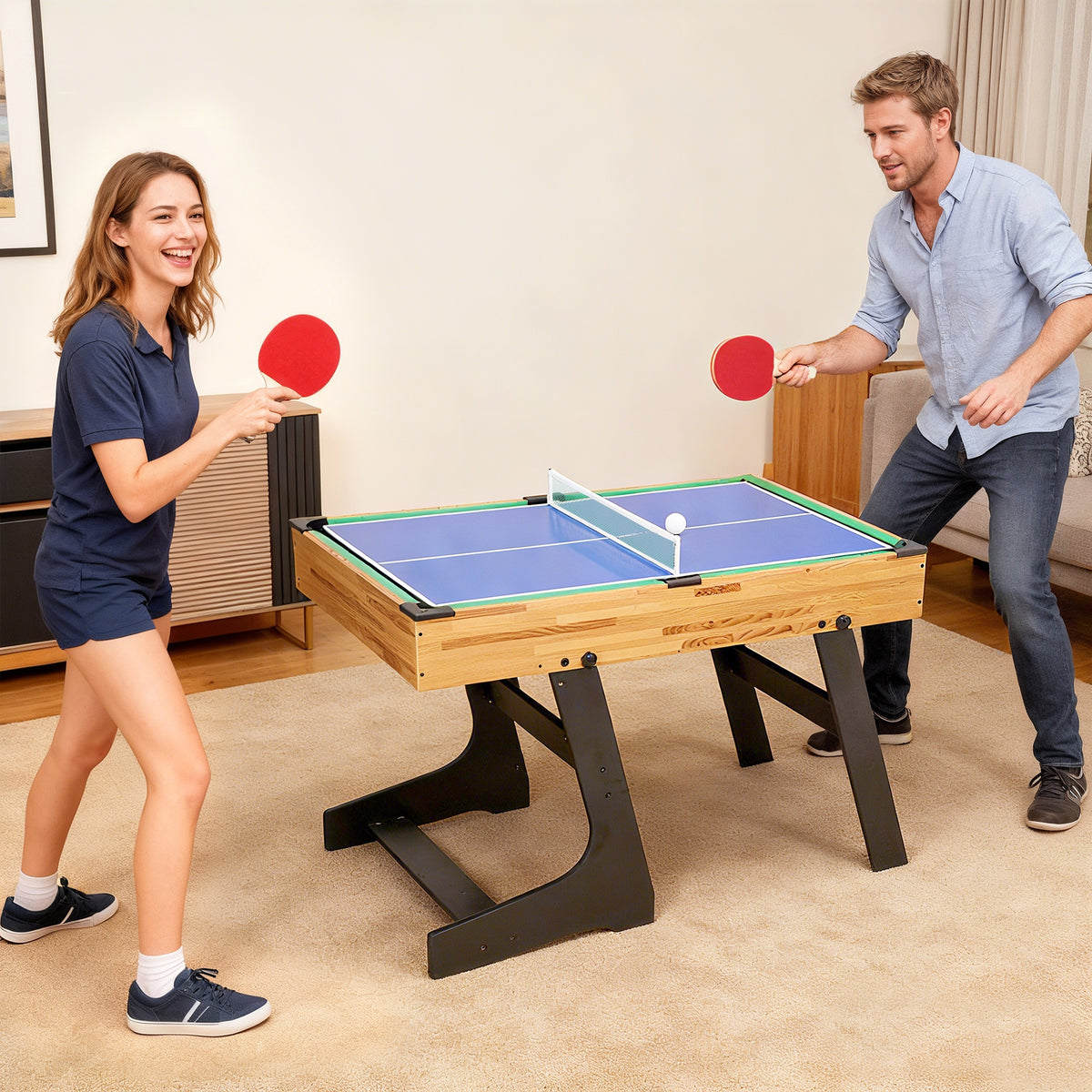 Table multijeux 13 en 1 pliable, table de jeu baby-foot, billard, pour enfants et adultes 120 x 106 x 82 cm noyer clair