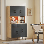 Credenza da cucina mobile dispensa alto con luce LED RGB piano di lavoro 6 ante 2 cassetti 100x40x176cm nero