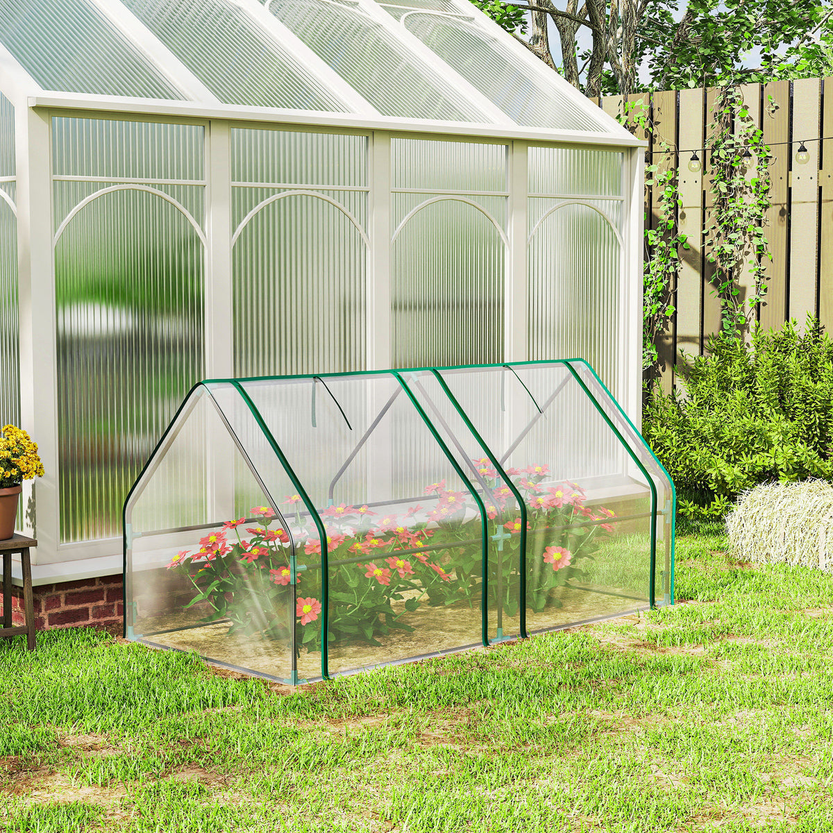 Mini Serre de Jardin Mini serre Tunnel Toit Pointu Acier Anti-UV Fenêtres, 180x 90x90cm, Transparent
