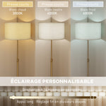 Lampadaire sur pied salon, lampe sur pied dimmable avec télécommande, abat-jour en lin, hauteur réglable 133-168cm, doré