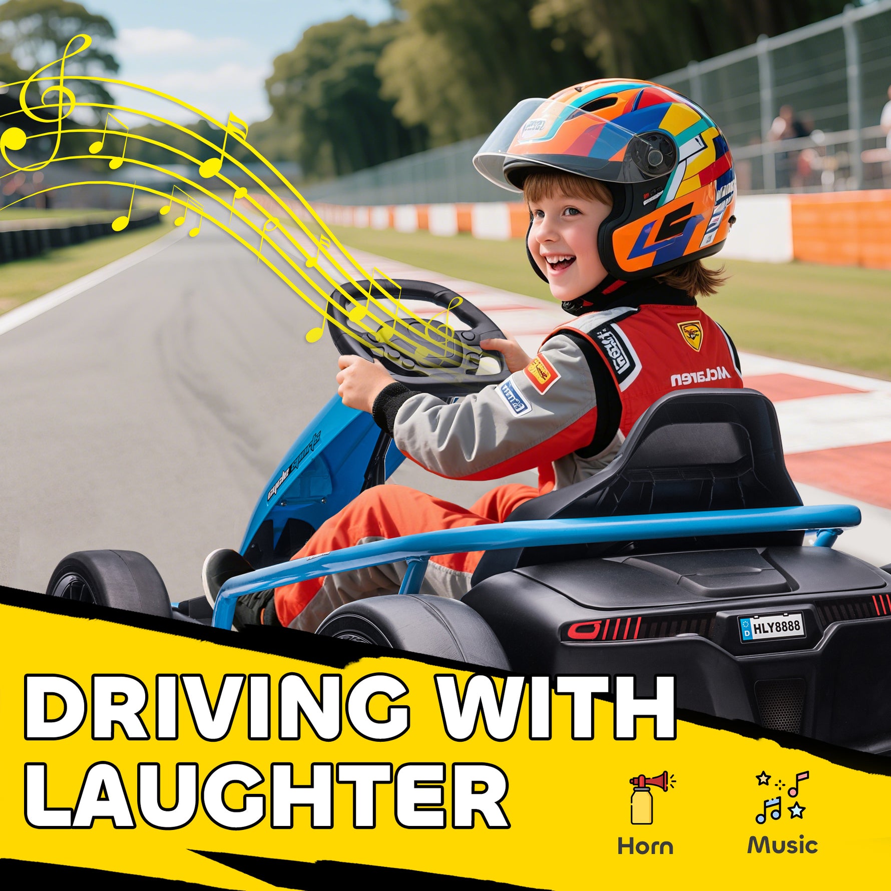 Kart Électrique pour Enfants 24 V, Go Kart avec Mode Drift, 2 Moteurs, Démarrage Progressif, 2 Vitesses 6-13 km/h, Bleu
