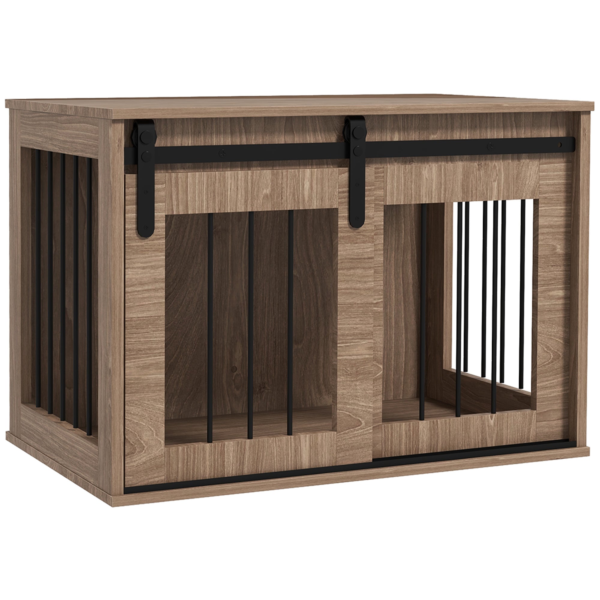 Hundekäfig/-box für den Innenbereich, Schiebetür, Metall in Holzoptik, Maße 80L x 54B x 57H cm