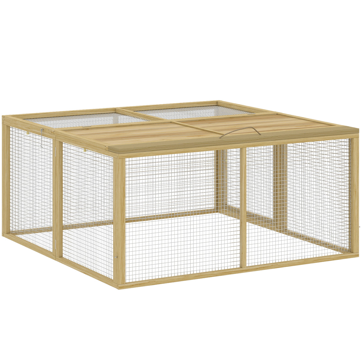 Enclos Lapin Extérieur Cage Lapin Intérieur Pliable Toit Ouvrant Total Poignée 1,44㎡ 120x120x57cm Naturel