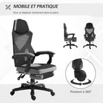Chaise de bureau fauteuil gaming hauteur réglable dossier roulettes pivotantes repose-pied tissu en maille 58L x 63l x 112-122H cm gris noir