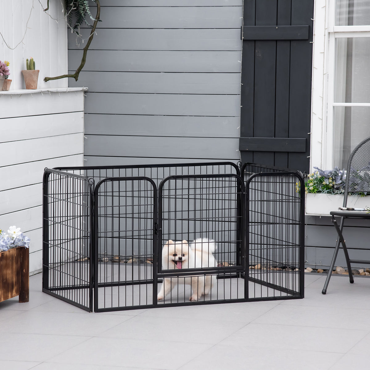 Luxe parc enclos modulable acier 4 panneaux et 1 porte pour chiens, lapins, rongeurs, petits animaux, intérieur et extérieur 125L x 70H cm noir
