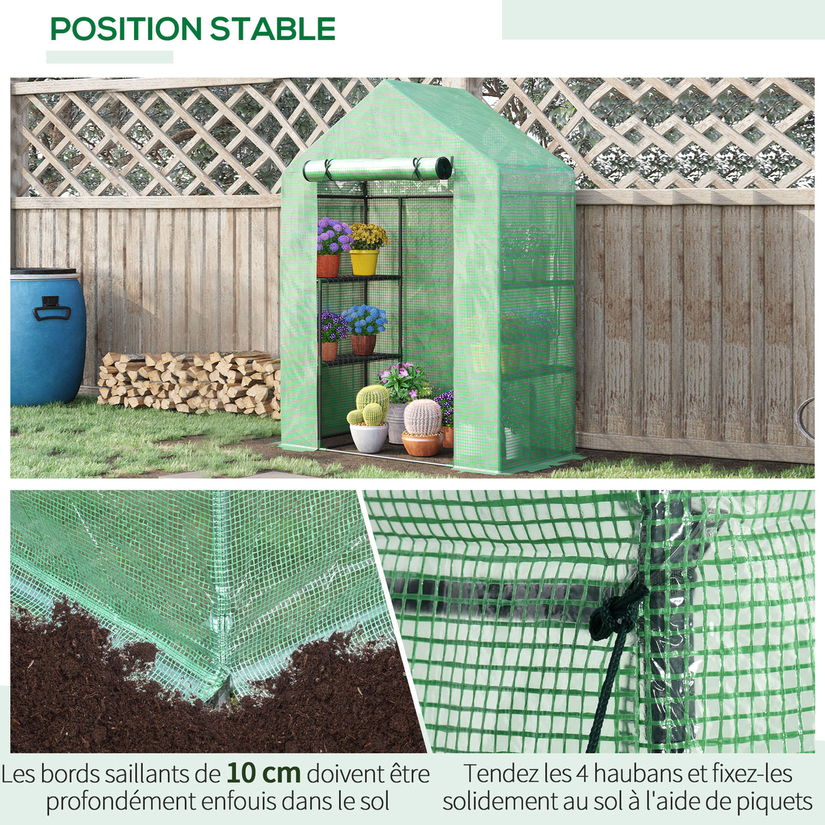 Serre de Jardin avec Étagères 3 Niveaux, Petite Serre de Balcon en Bâche PE 140 g/㎡ Renforcée 141 x 72 x 191 cm, Vert